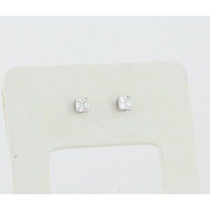 14k White Gold Cubic Zirconia Stud Earrings Princess Cut